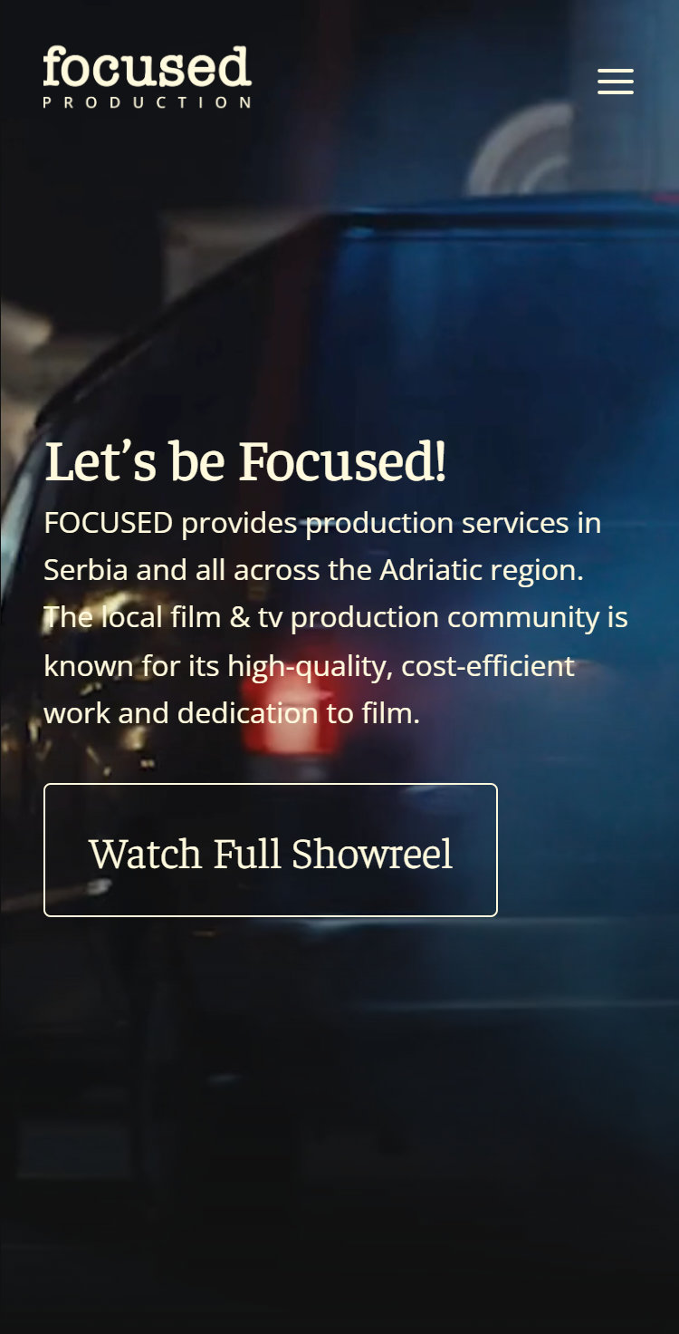 Focused Production home page on a phone