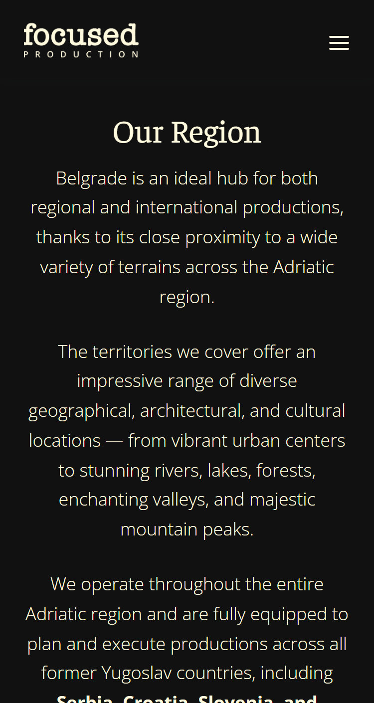 Our Region on the Services page, on a phone