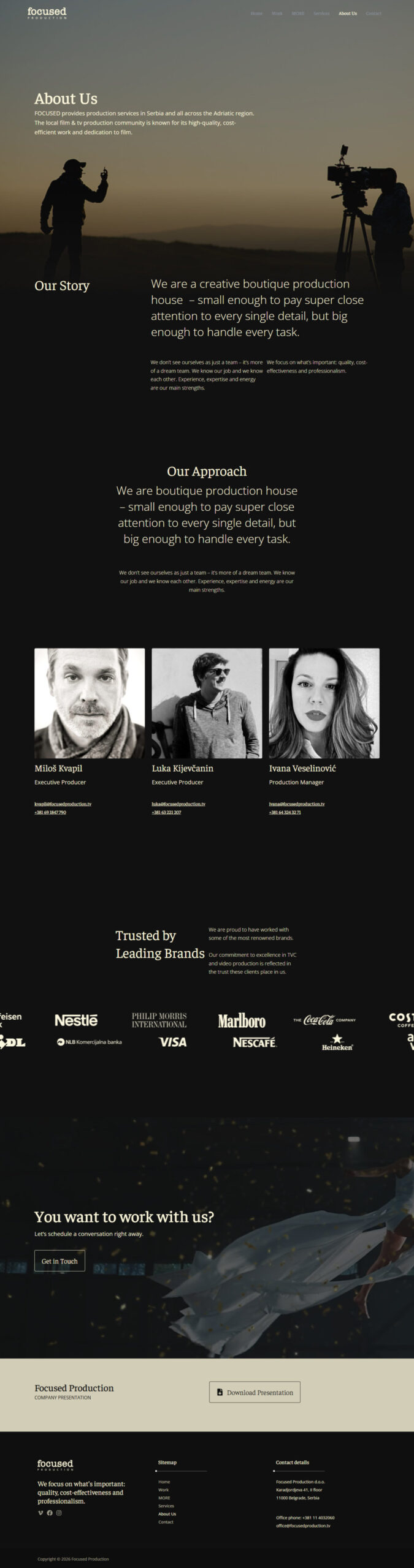 Focused Production About Us page, full length