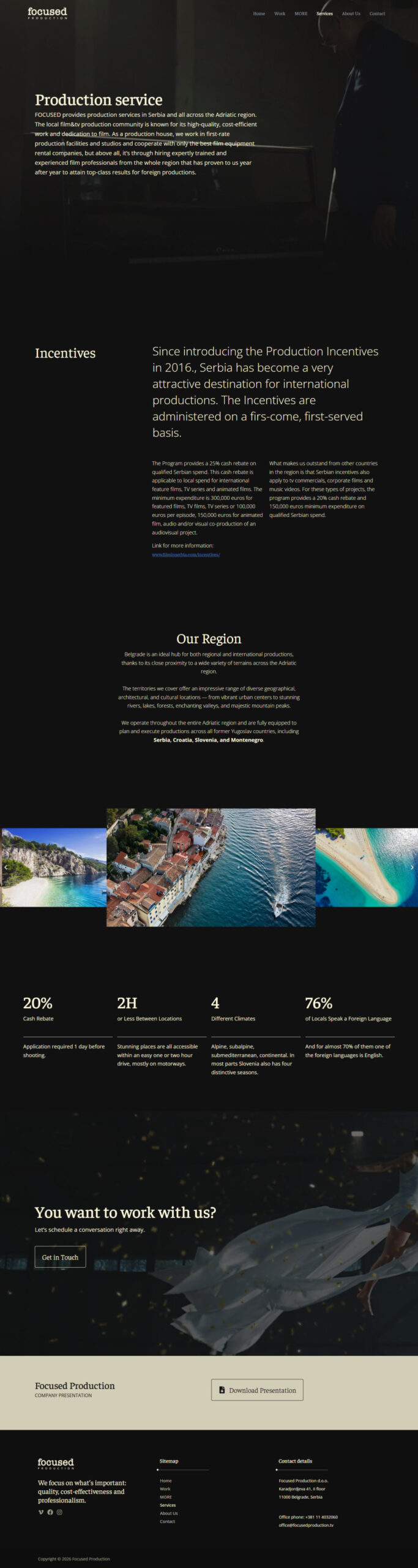 Focused Production Services page, full length