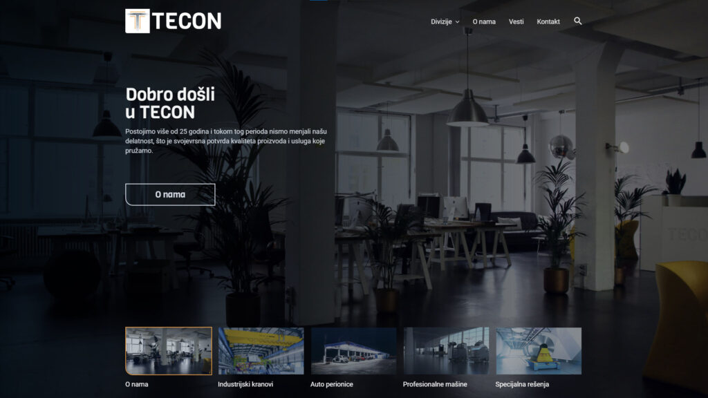 Tecon website, home page