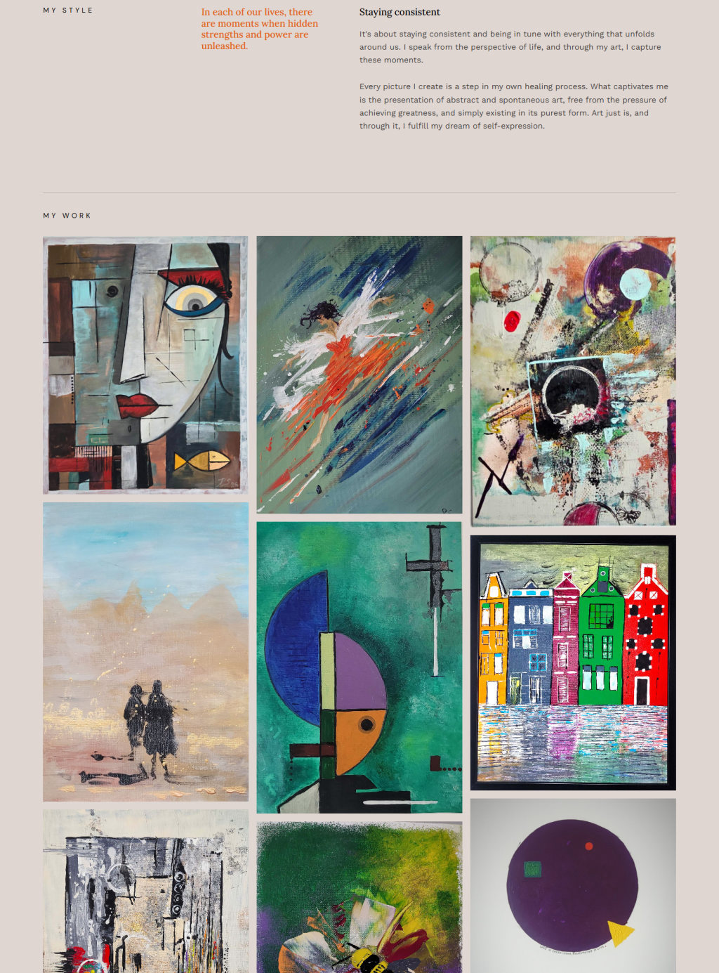 Artfromdhart home page, second third: My style and My work