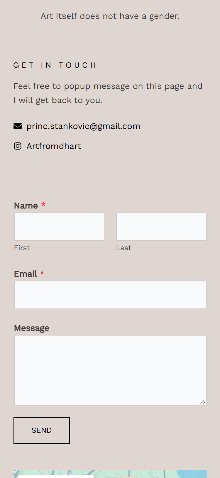 Contact page on a phone