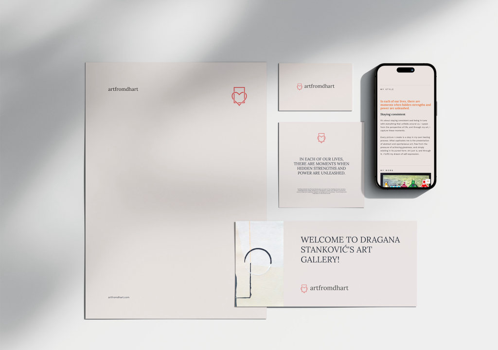Artfromdhart letterhead, business card and greeting card