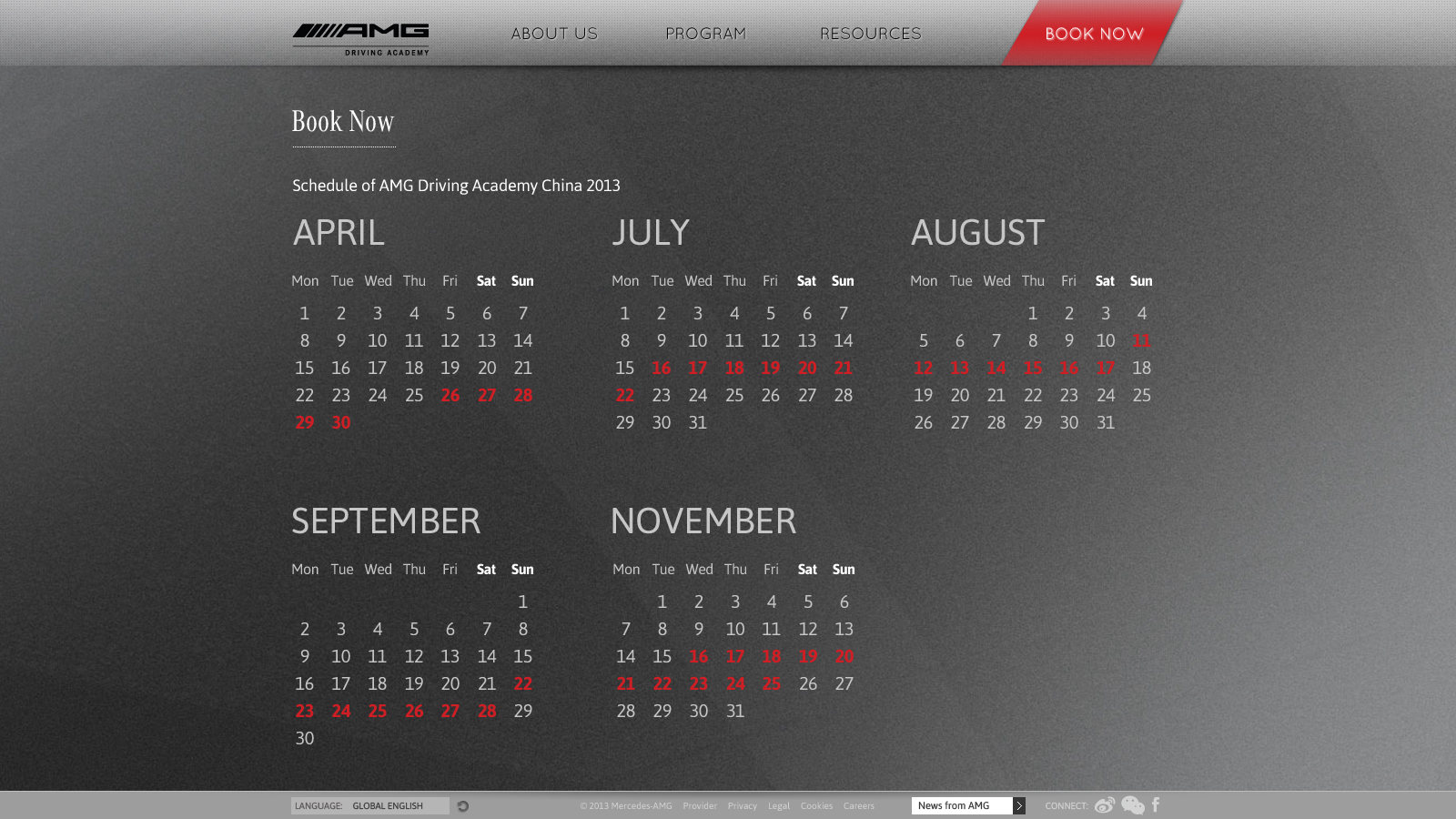 2014 website: Booking calendar