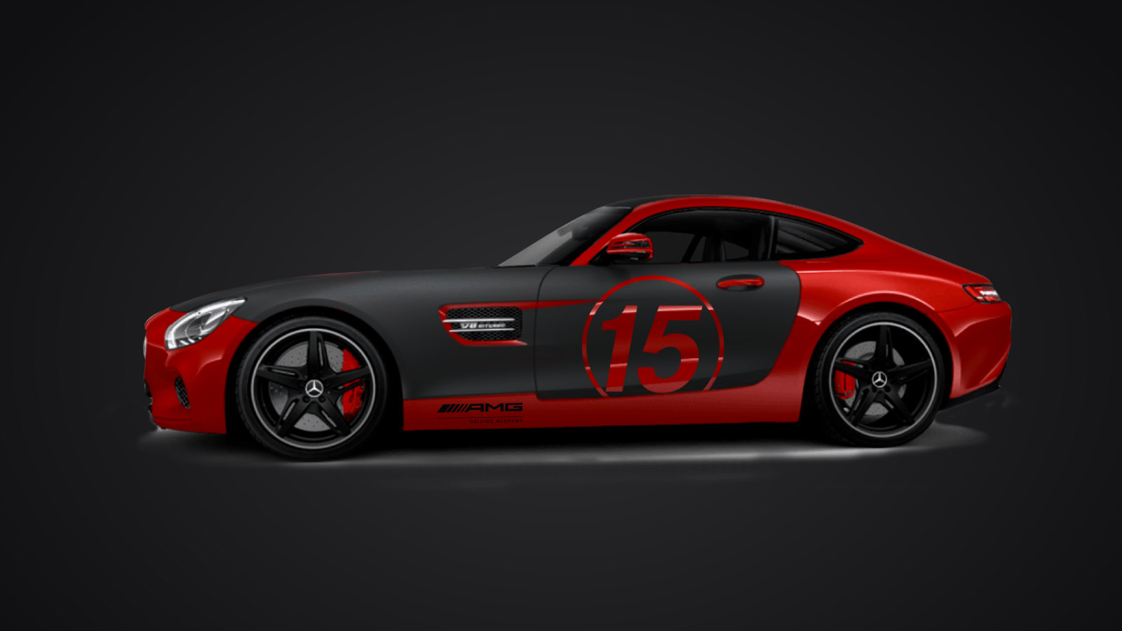 AMG GT with the AMG Driving Academy car sticker, red with a race number