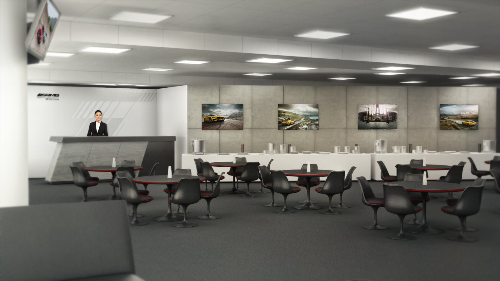 2015 event space, 3D render: Lunch area