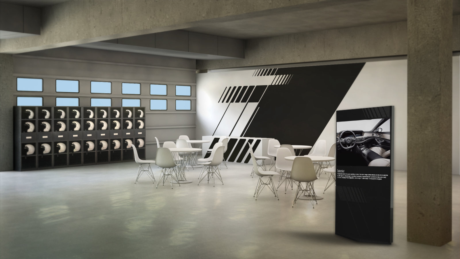 2015 event space, 3D render: Rest corner in the pits