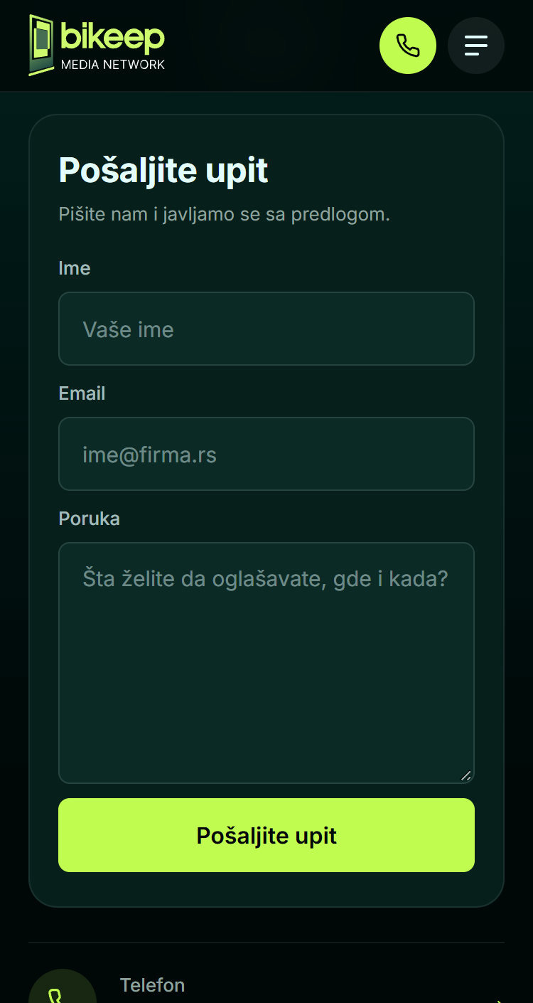 The enquiry form on a phone