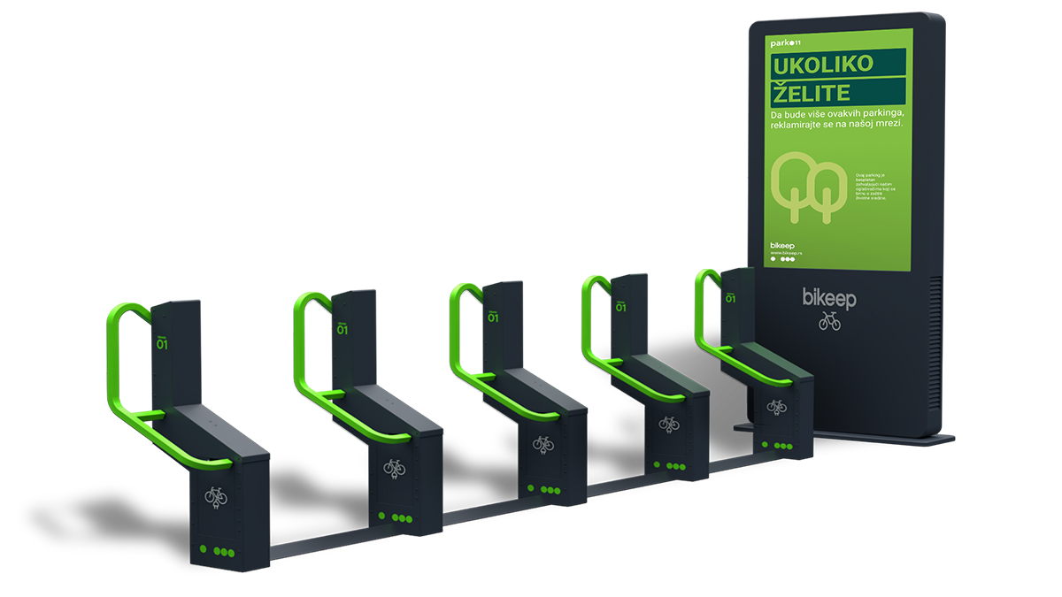 Bikeep smart bike parking station with its 75 inch advertising display