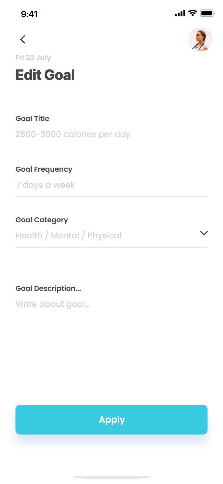 Mental Mastery app: edit goal