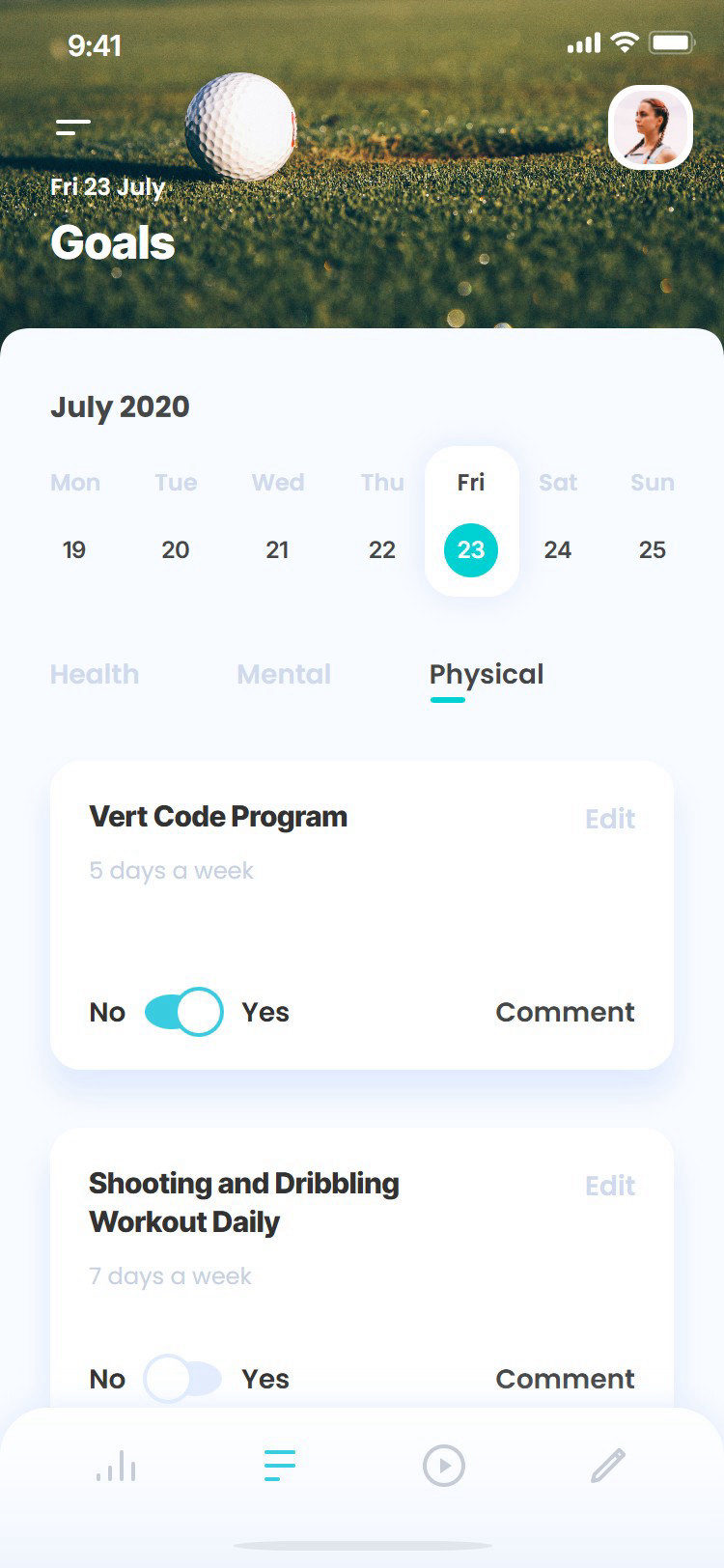 Mental Mastery app: physical goals