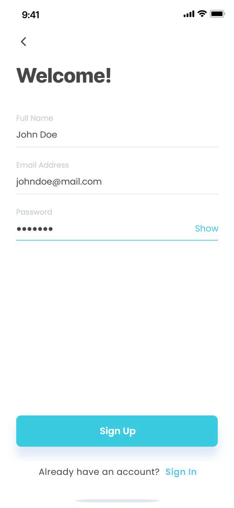 Mental Mastery app: sign up