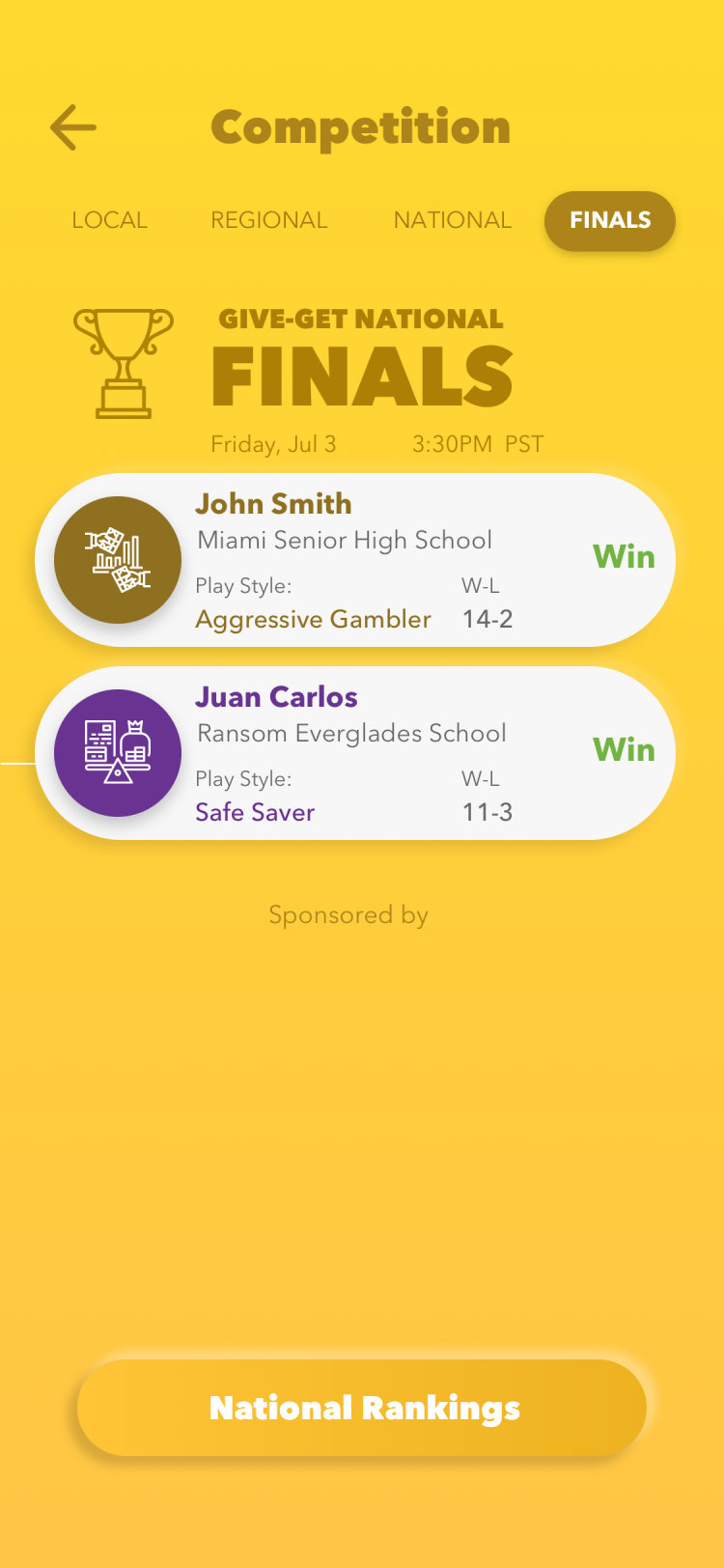 Competition screen: finals