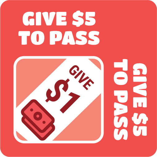 Red corner card: give $5 to pass, give $1