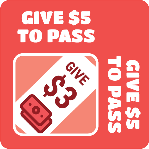 Red corner card: give $5 to pass, give $3