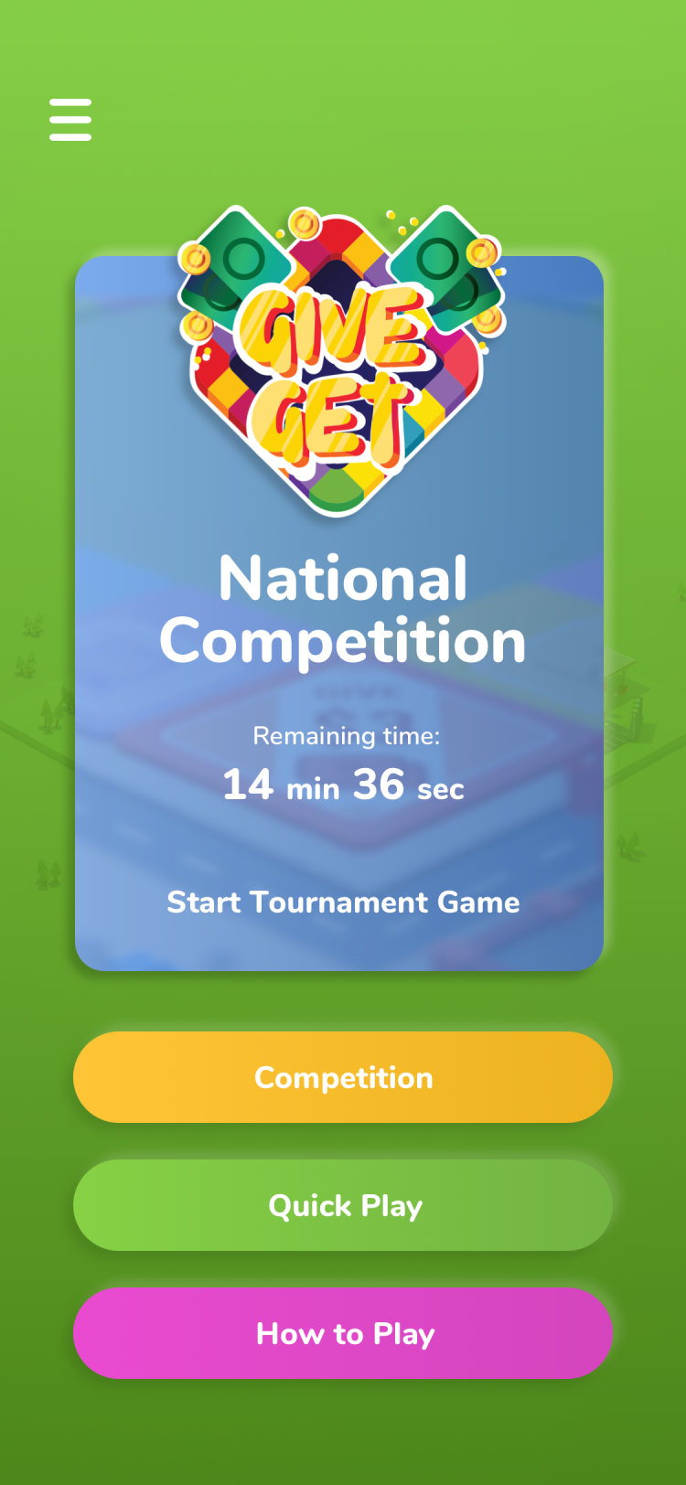 Game screen: main menu