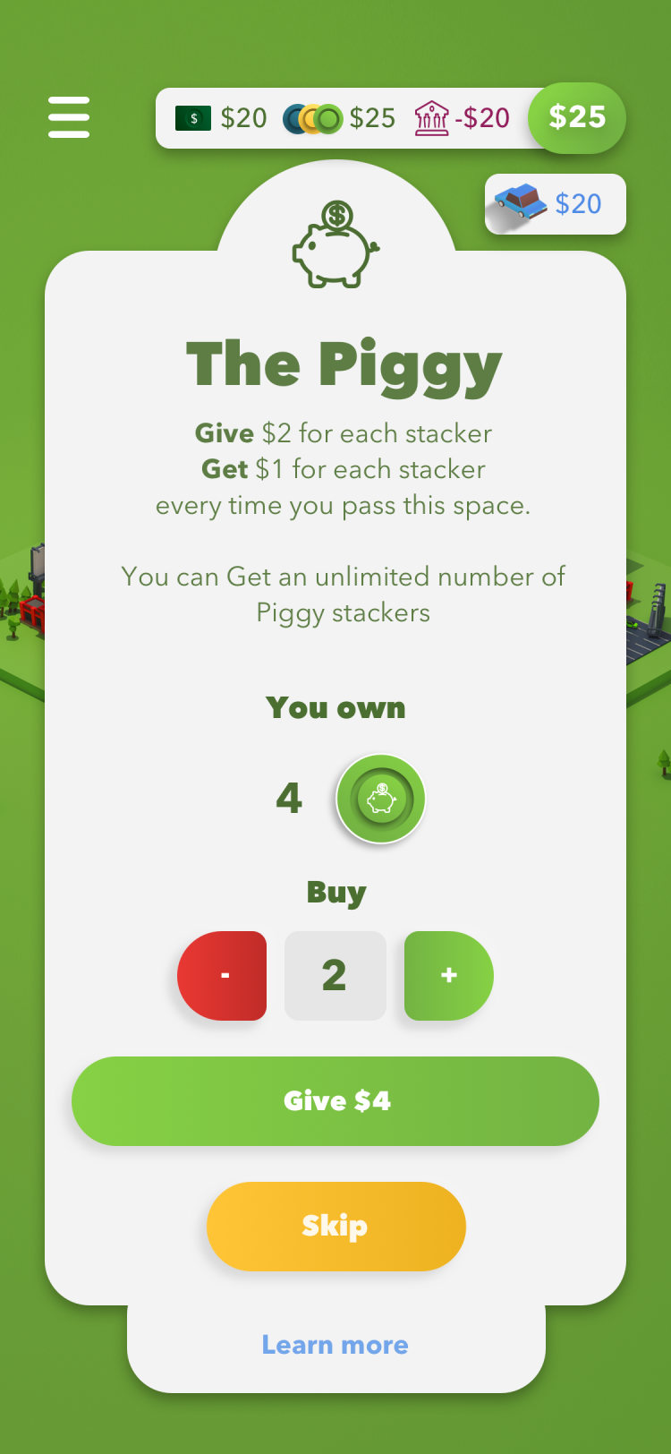 Game screen: the Piggy space card