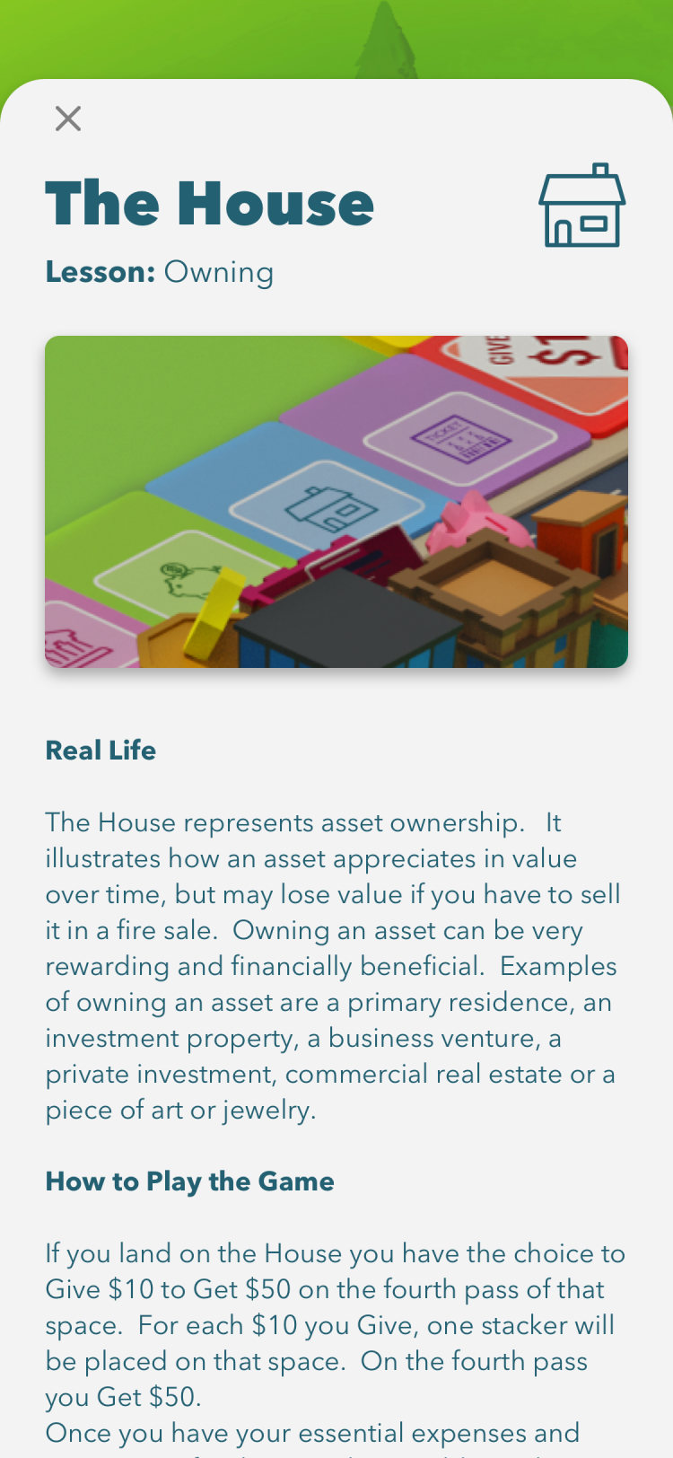 Lesson screen: The House, owning
