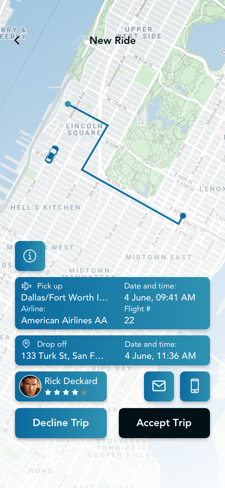 Glyde driver app: accepting a trip