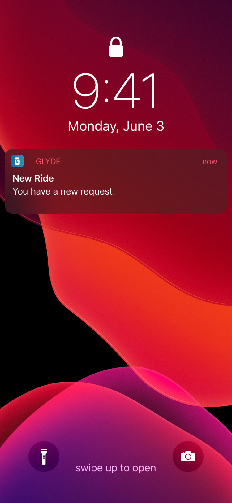 Glyde driver app: new ride notification