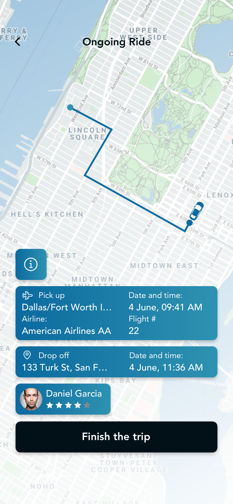 Glyde driver app: ongoing ride