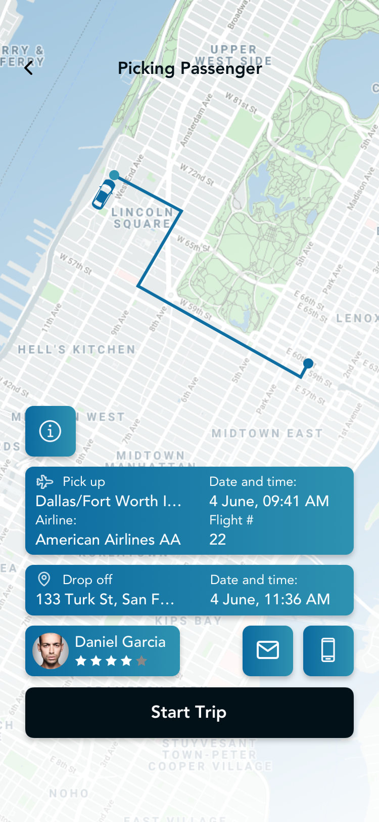 Glyde driver app: picking up the passenger