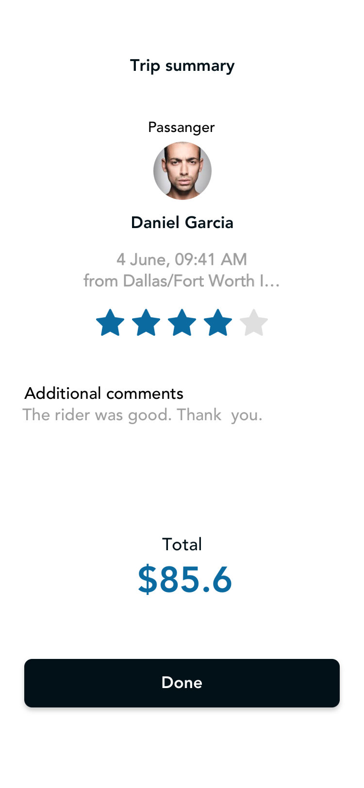 Glyde driver app: trip summary