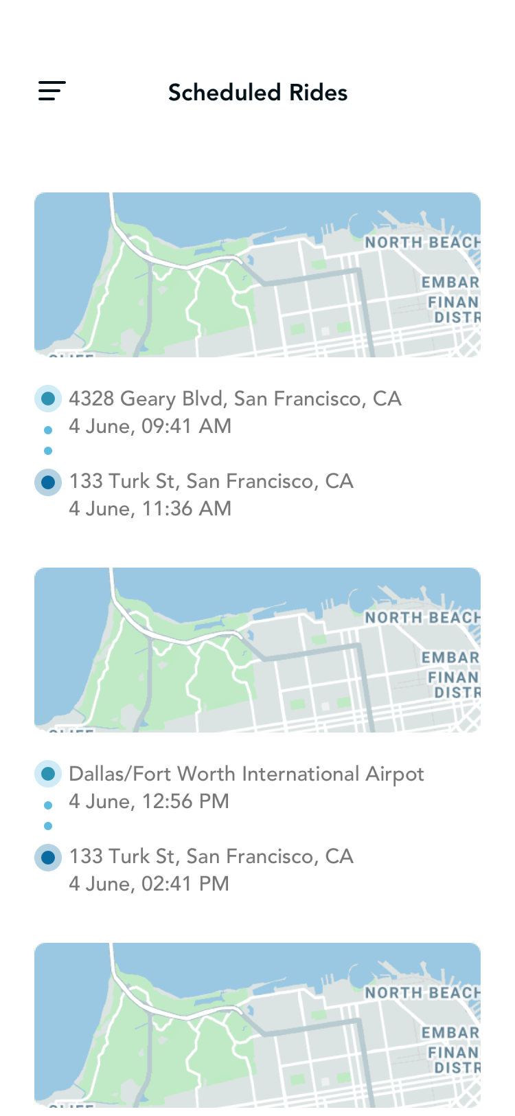 Glyde driver app: scheduled rides