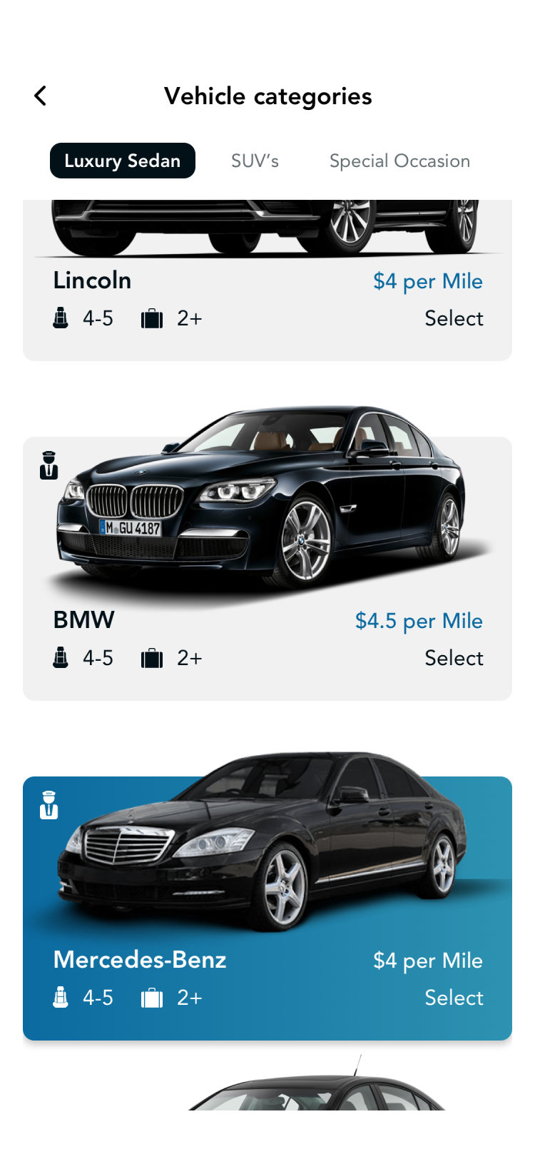 Glyde passenger app: vehicle brand