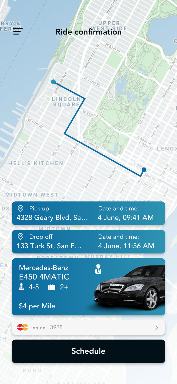 Glyde passenger app: ride confirmation