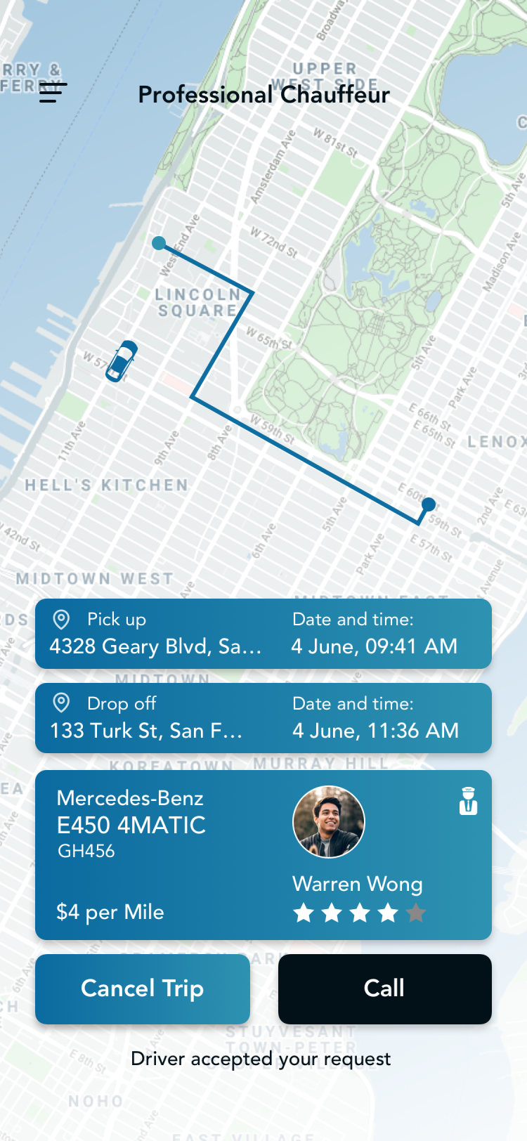 Glyde passenger app: driver on the way