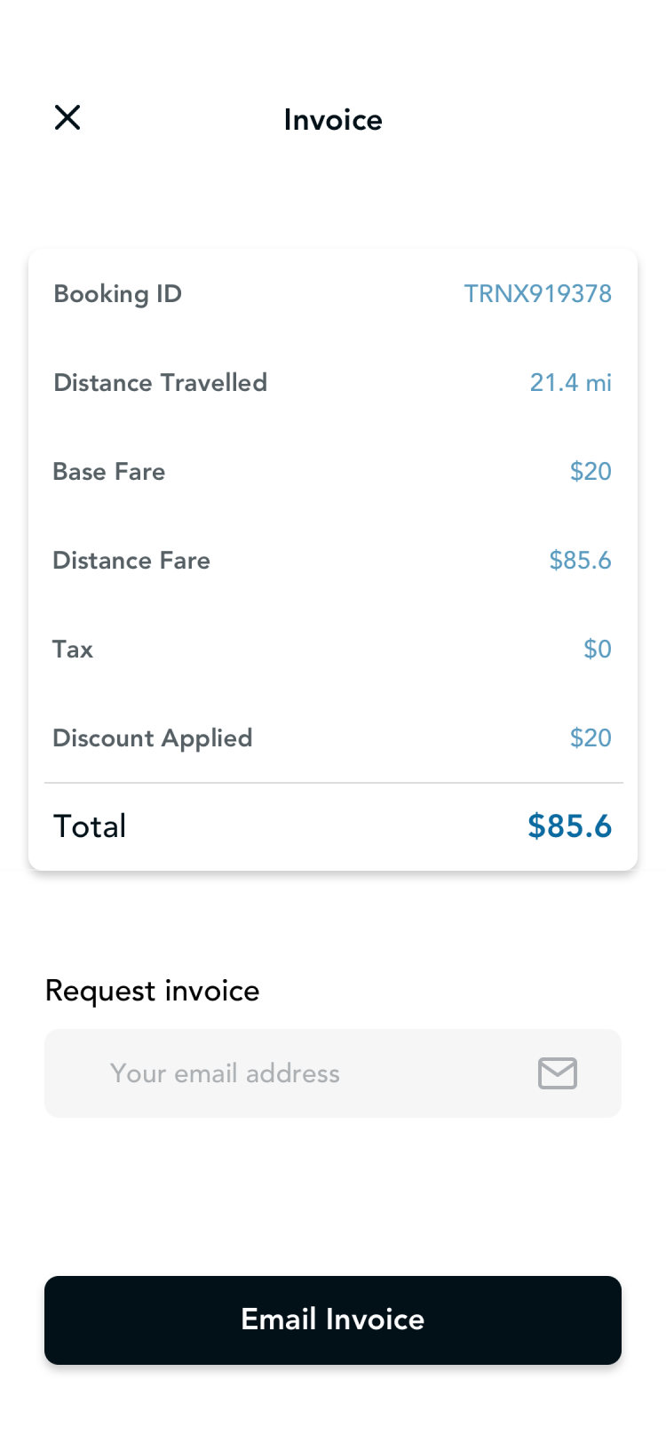 Glyde passenger app: invoice