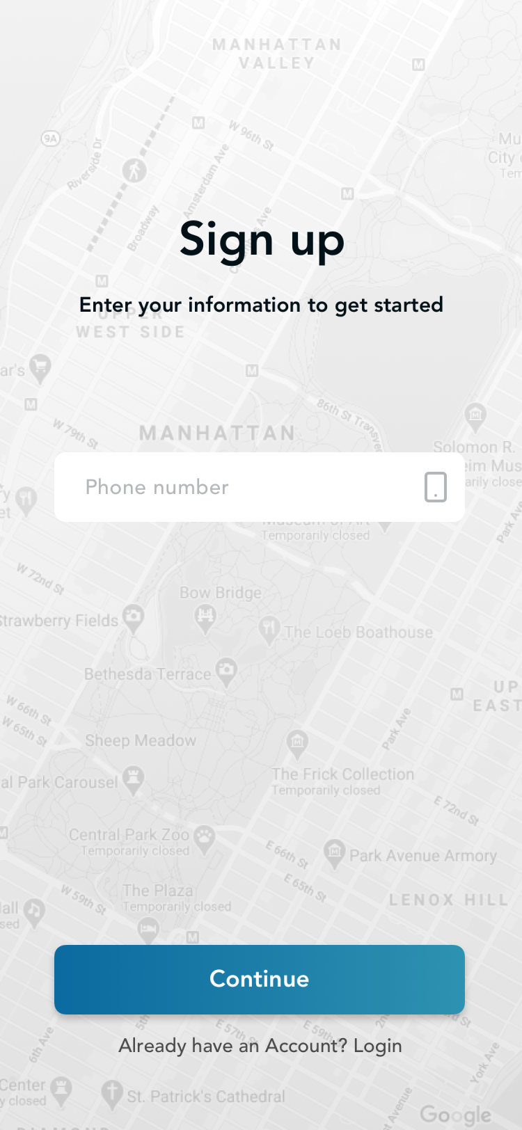 Glyde passenger app: phone login