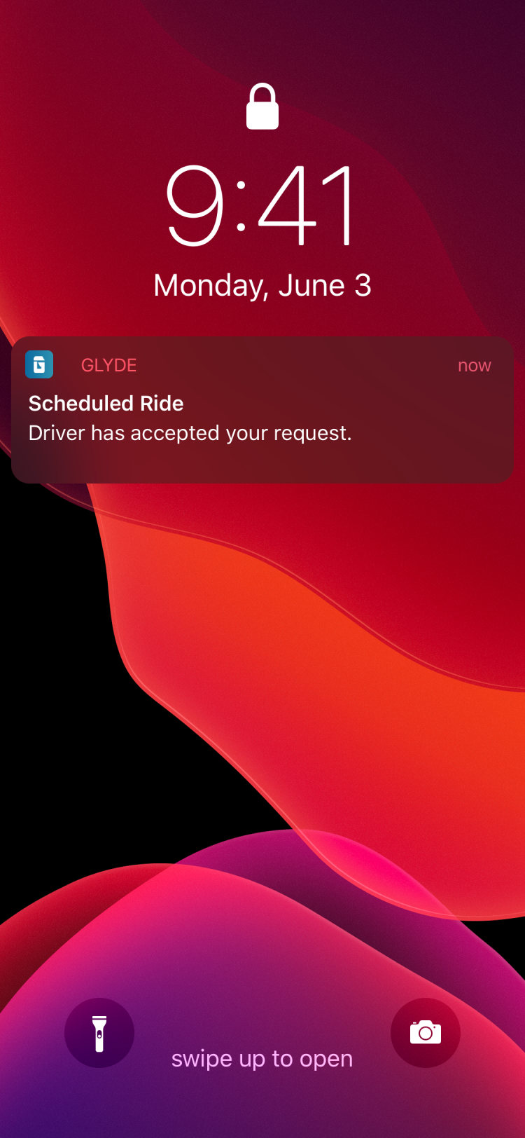 Glyde passenger app: notification