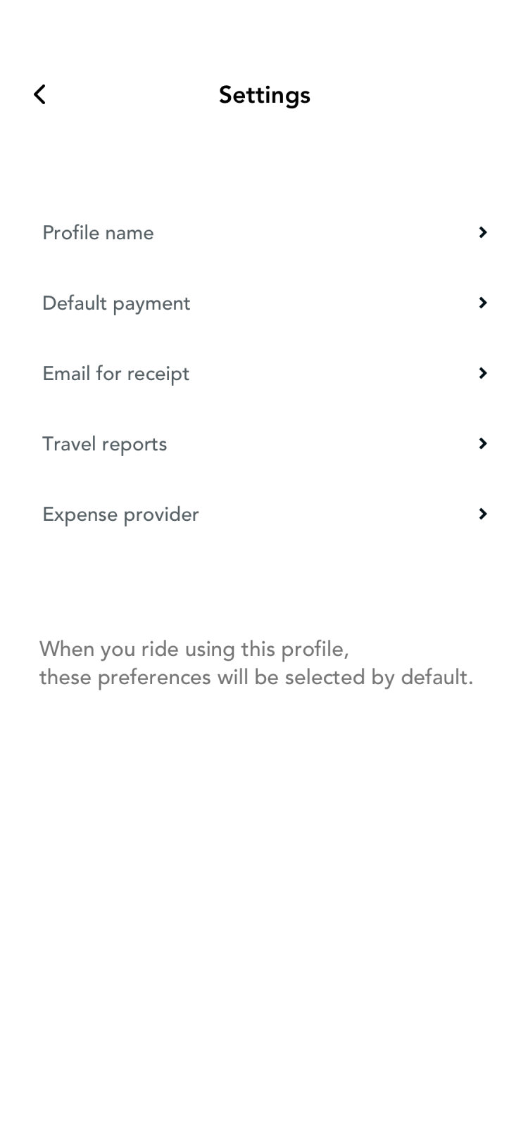 Glyde passenger app: settings
