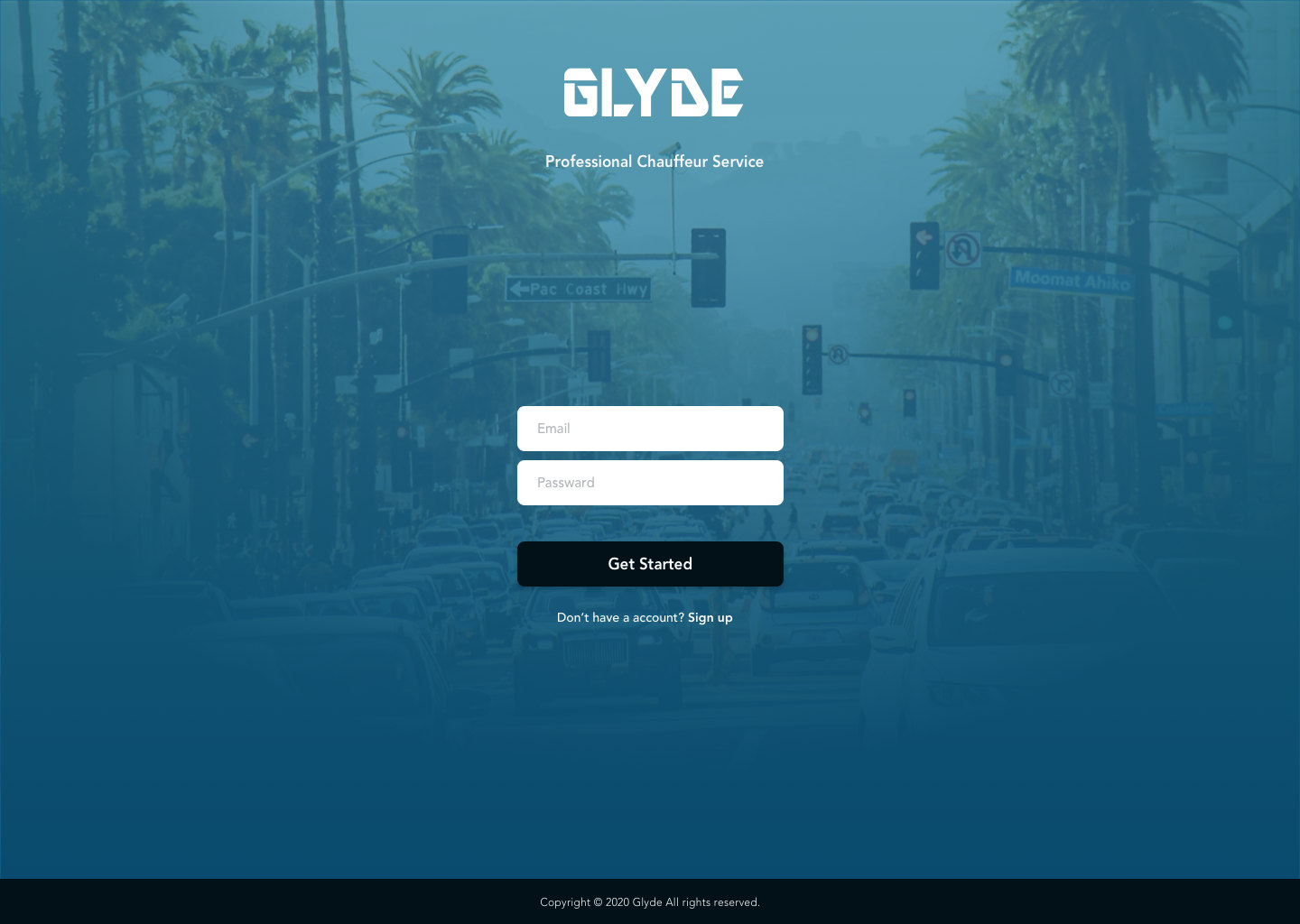 Glyde dispatch web app: login