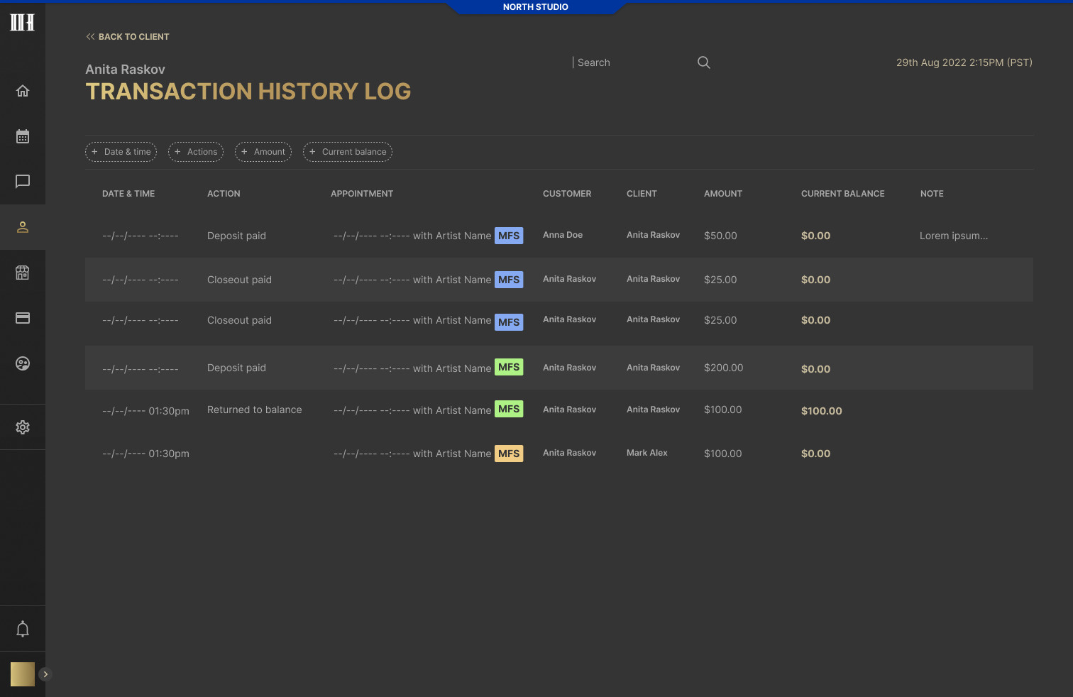 Transaction history log