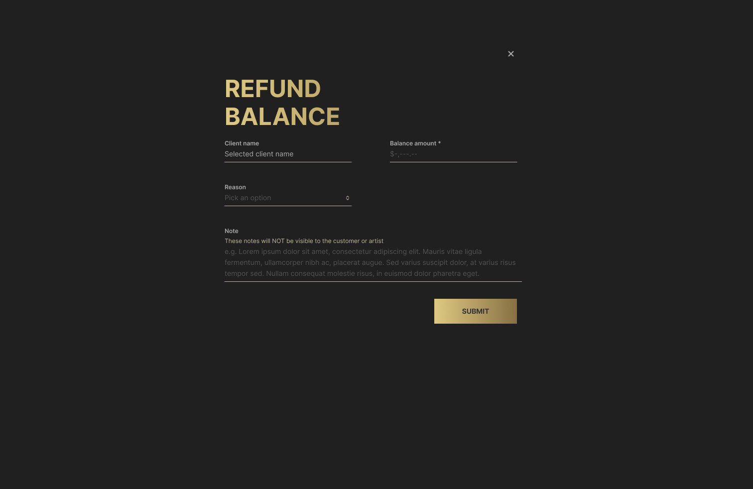 Refund balance dialog