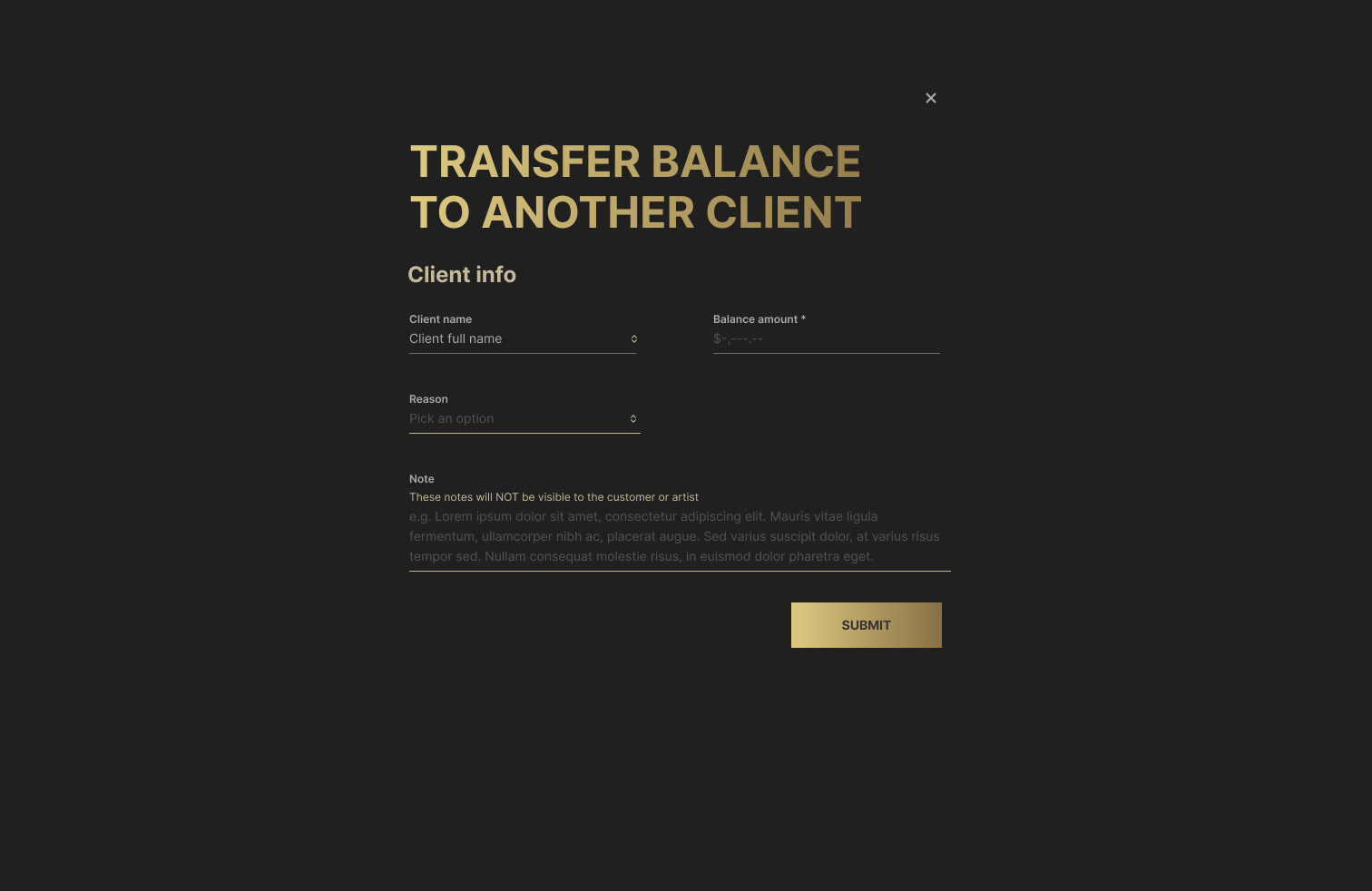 Transfer balance dialog