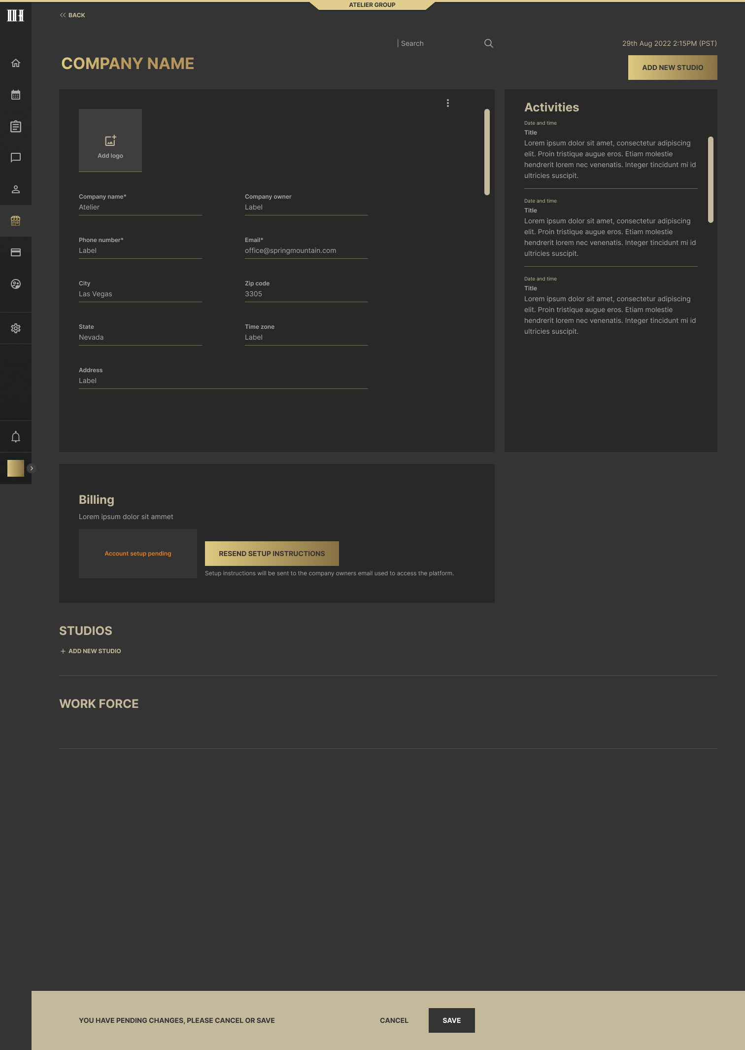 Company page with its locations, full length