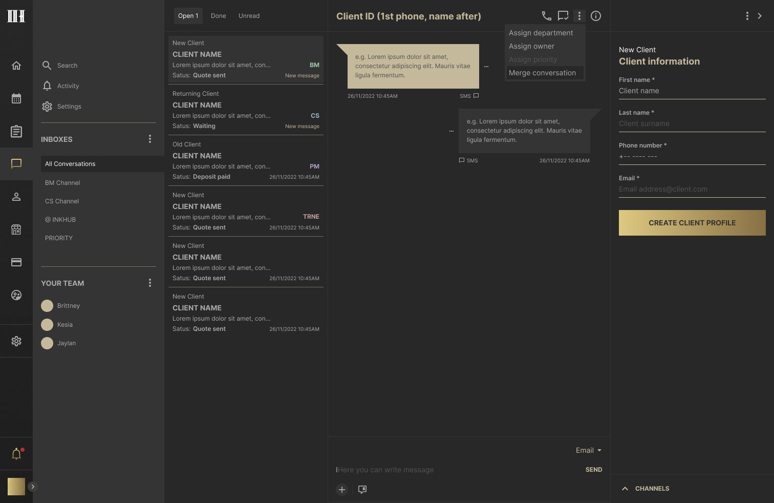 Merging two conversations from the same client