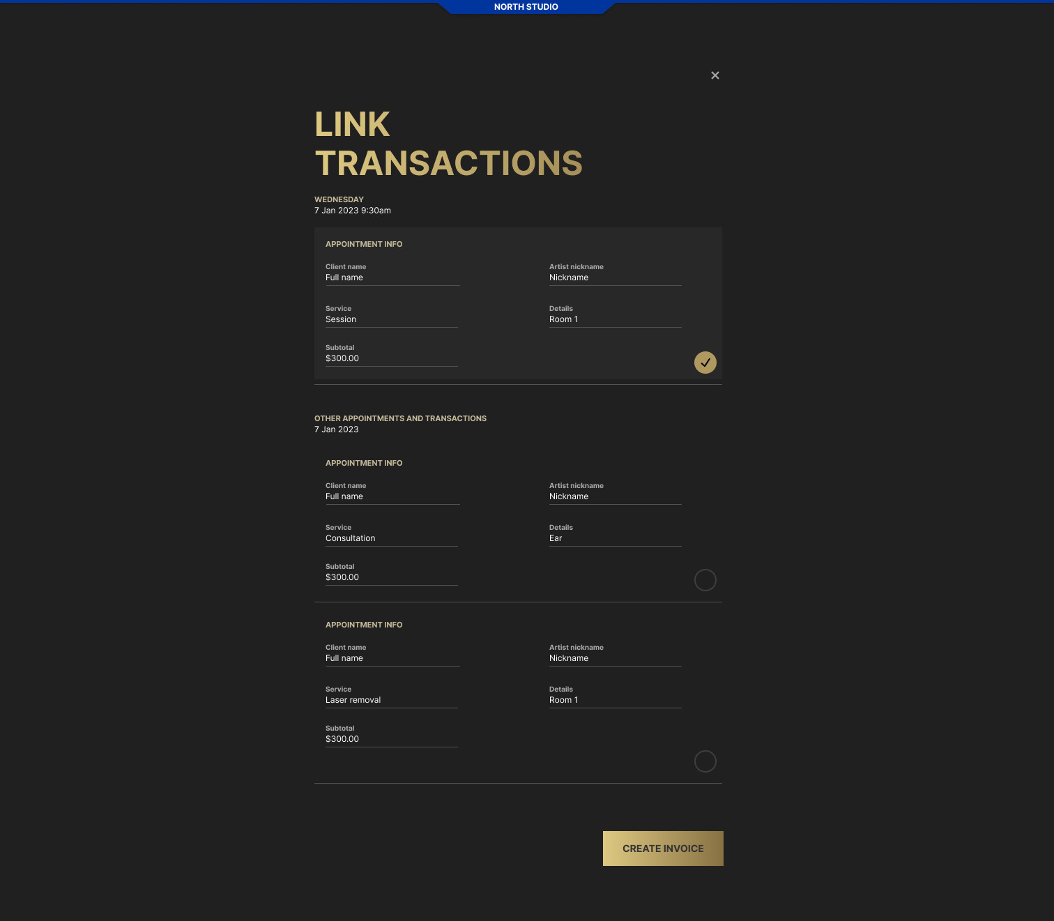Link transactions to an invoice, full length