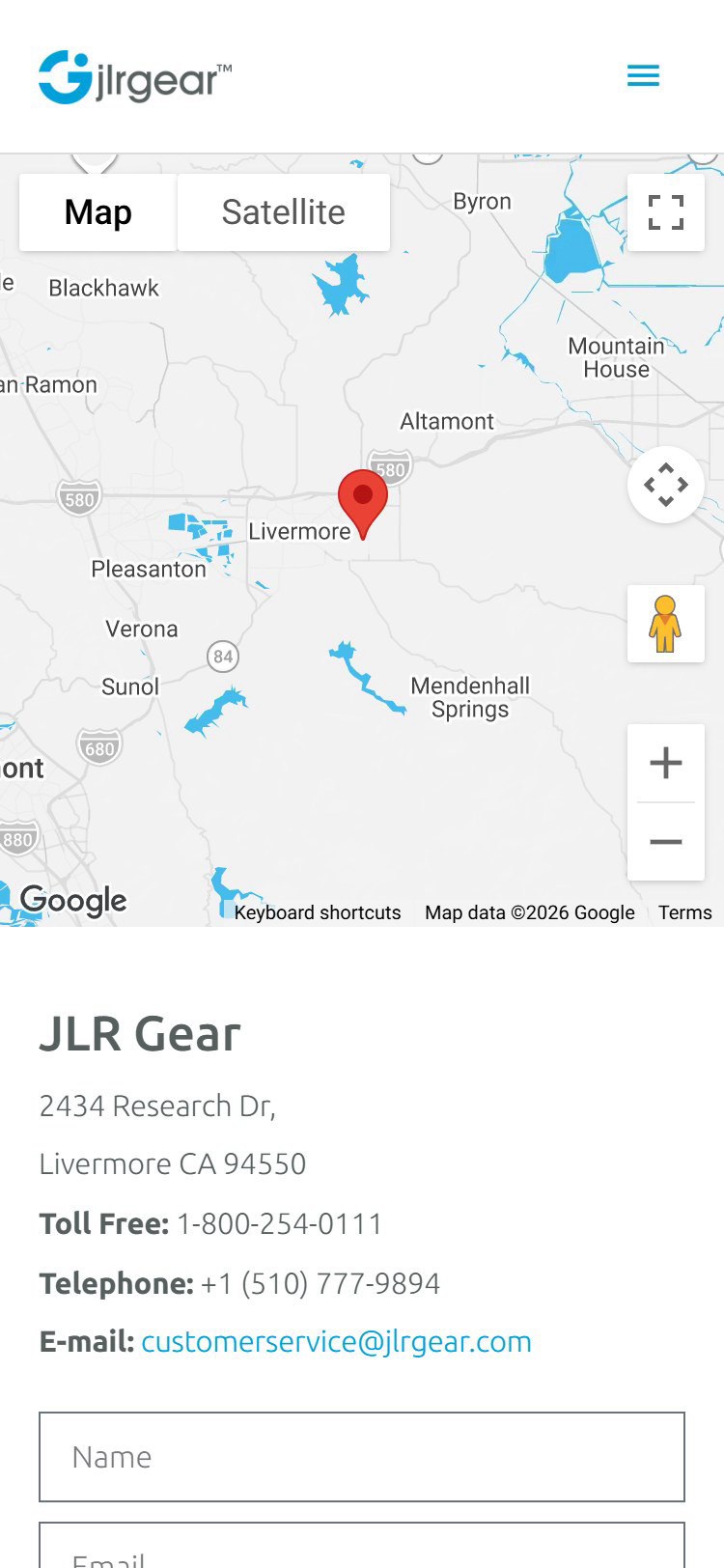 Contact page on a phone