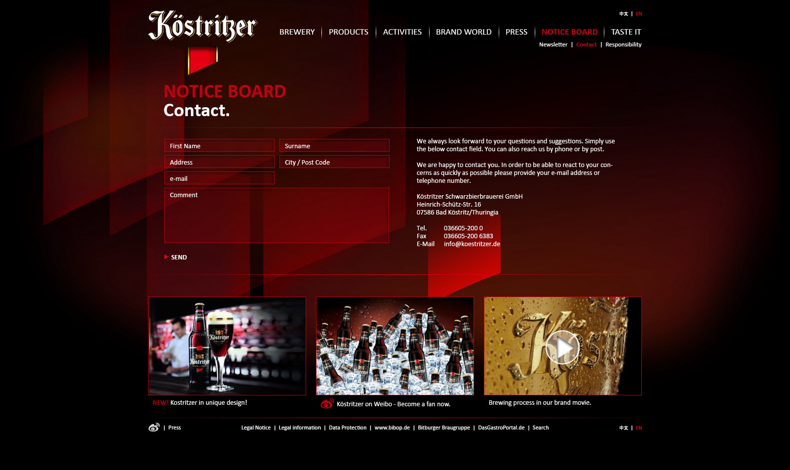 Notice board, contact form