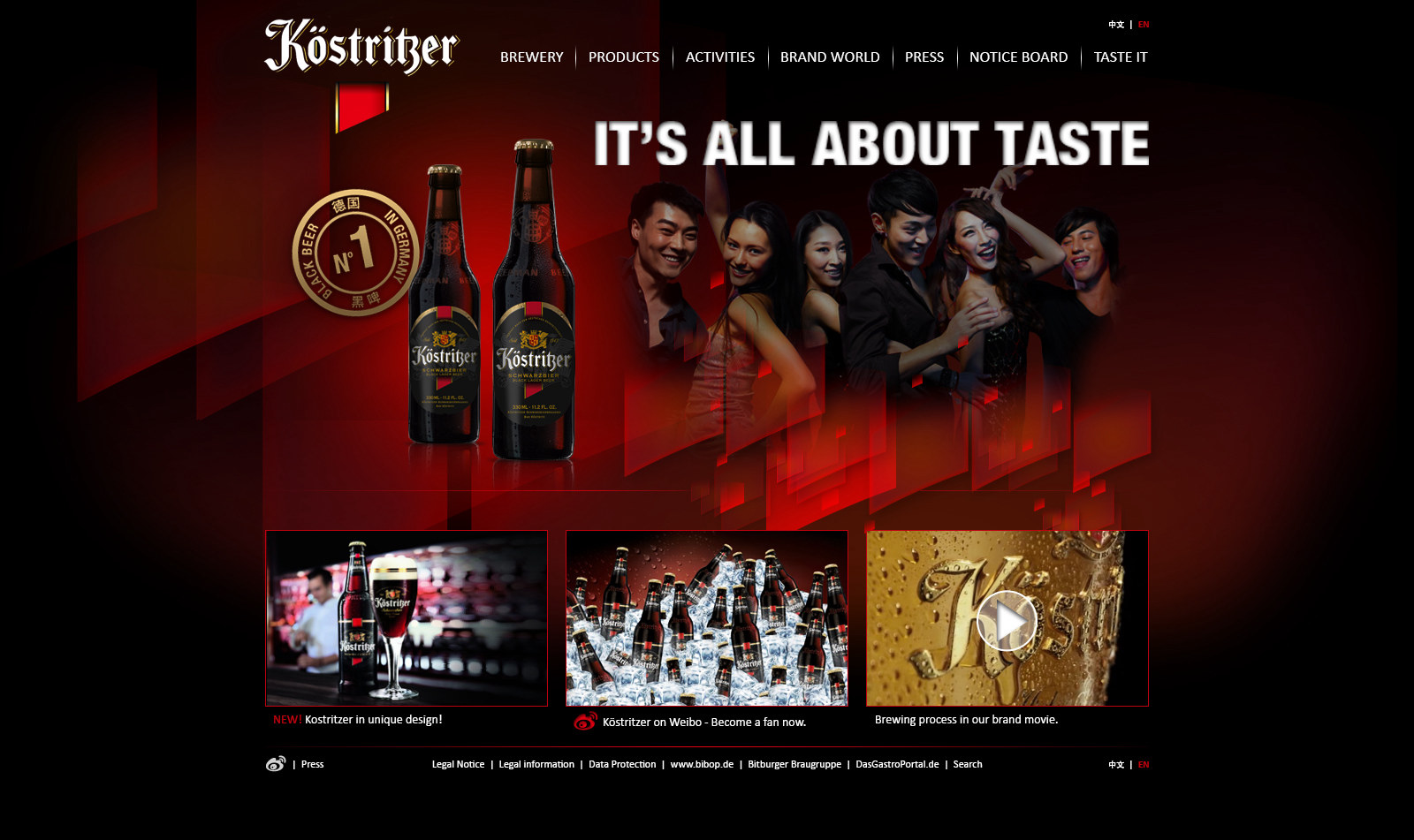 koestritzer.cn home page: It's all about taste, the bottles and three campaign tiles