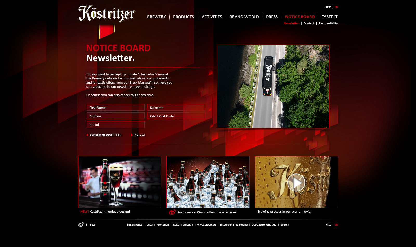 Notice board, newsletter sign-up