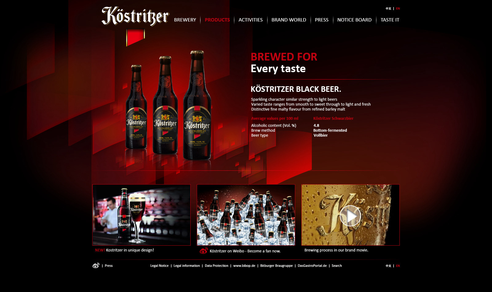 Products page, Köstritzer black beer