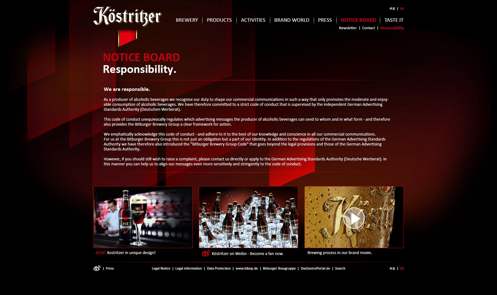Notice board, responsibility statement