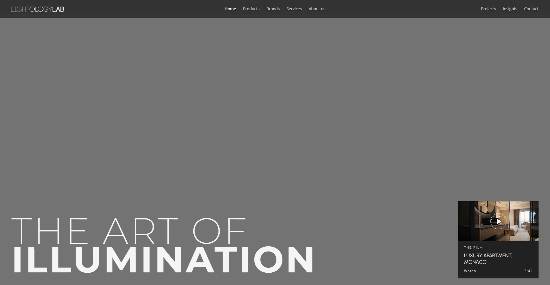 Lightology Lab home page on desktop: The Art of Illumination over the hero film